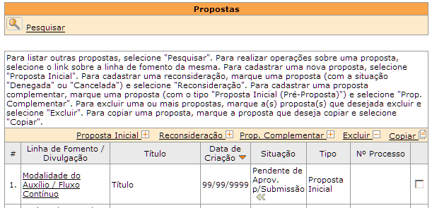 Parabéns! Com isso, você finaliza o primeiro passo para pleitear um auxílio à pesquisa regular. Para acompanhar o andamento do processo, leia as instruções da seção ACOMPANHANDO O PROCESSO.