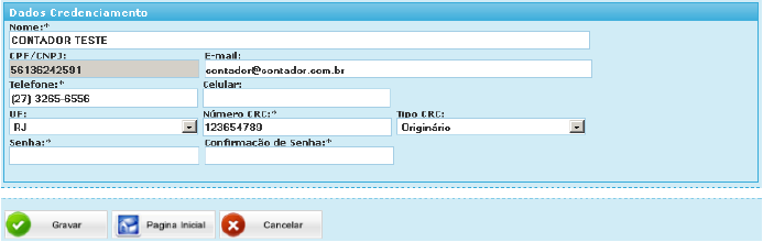6 Help de NFSe Nome: Insira o nome do Contador se desejar alterar CPF/CNPJ: o CPF/CNPJ do Contador vem automaticamente da primeira tela do credenciamento E-mail: Insira o e-mail do Contador se não