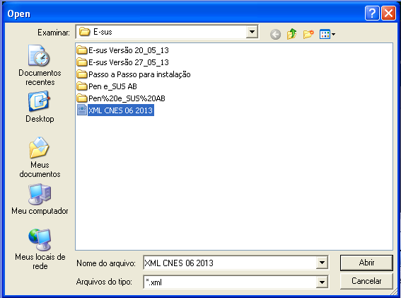 e em seguida na opção Selecionar arquivo CNES, Localize a Pasta onde foi salvo o Arquivo XML gerado anteriormente no sistema do CNES, clique no Arquivo e logo após