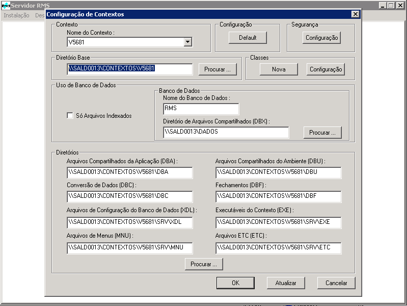 Então, verifique se as configurações do contexto se encontram com caminho de rede.