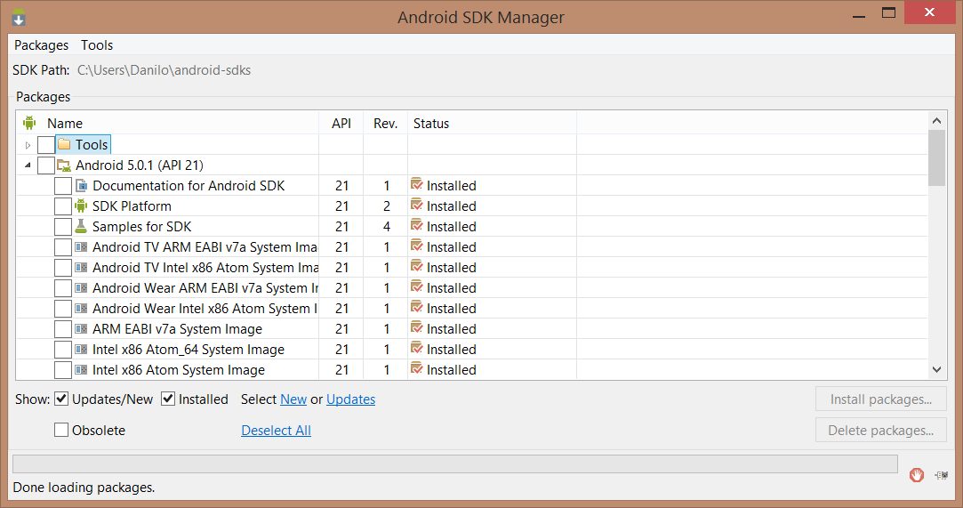 ATUALIZANDO O ANDROID SDK É recomendável manter os pacotes de desenvolvimento do Android