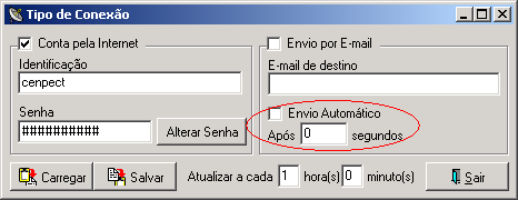 Capítulo 3 Configuração O programa permite dois tipos de envio: Automático, onde o IP é enviado automaticamente após o programa ser iniciado; ou por Operador, onde deve haver um usuário para enviar o