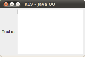 Apêndice -Swing 1 JFrame frame = new JFrame("K19 - Java OO"); 2 frame.setdefaultcloseoperation(jframe.exit_on_close); 3 4 JPanel panel = new JPanel(); 5 6 JLabel rotulo = new JLabel(); 7 rotulo.