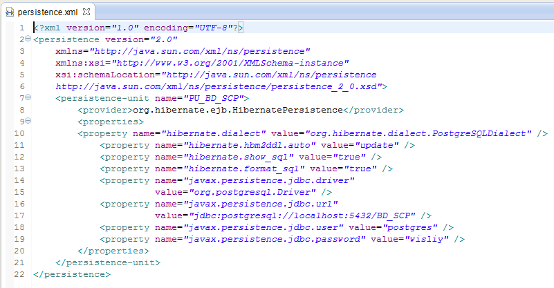 3.3 Criando a Conexão com o Banco de Dados 3.3.1 Crie um novo banco de dados com o nome BD_SCP. 3.3.2 Crie no projeto, uma nova pasta com o nome META-INF dentro do diretório Java Resources > src e dentro desta pasta, crie um arquivo.