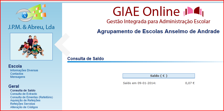 Introduza o n.º de cartão do aluno ou do funcionário (ex: a99999; f99999) e o código de acesso (código GIAE Online) fornecido pela escola ver ponto 2. deste manual.