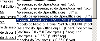 Abrindo documentos de outros formatos O BrOffice.org possui filtros para abrir apresentações criadas em outros formatos.