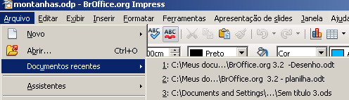 3 Documentos recentes Lista os dez últimos arquivos que foram abertos recentemente, facilitando a sua reabertura.