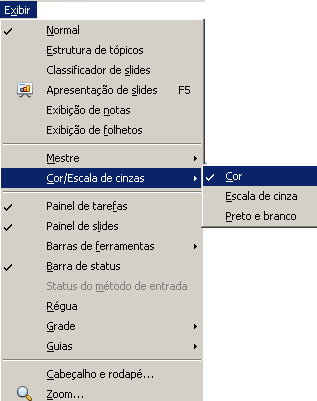 8 Cor/ escala de cinza Permite a escolha da cor de visualização da apresentação.