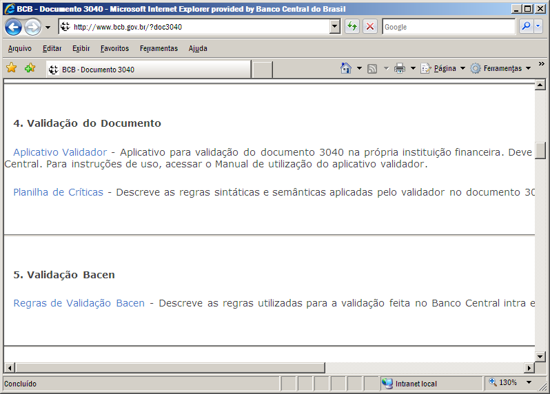 Validações do Documento 3040 http://www.bcb.