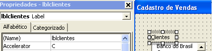 Na parte de baixo do formulário, insira dois botões de comando: Controle CommandButton (botão de comando) Propriedade name (label) = cmdcadastrar Propriedade caption = Cadastrar Controle