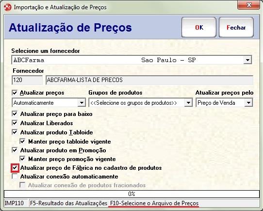 Conforme passado no manual de verificação antes da atualização de preços; Assim, não iremos marcar.