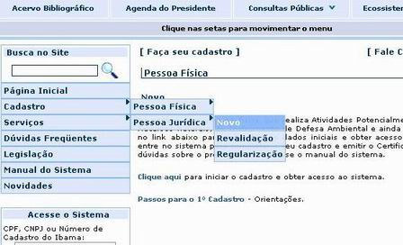 TELA DAS OPÇÕES DO CADASTRO DE PESSOA FÍSICA Confira seus dados (ex.: CPF, NOME) e se necessitar corrigir pressione sobre o link das opções de menu disponíveis.