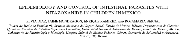 Objetivos: Avaliar a eficácia e a tolerabilidade da nitazoxanida em crianças como único agente anti-parasitário de largo espectro no tratamento de infecção parasitária múltipla (protozoários e