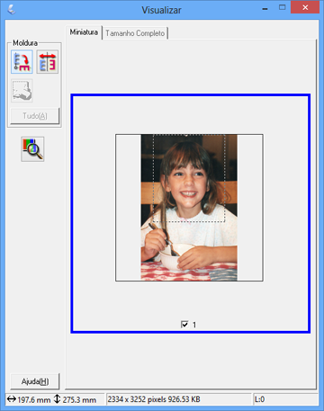 2. Faça o seguinte, se necessário, para trabalhar com a área de digitalização: Se a moldura estiver correta, continue com o próximo passo.