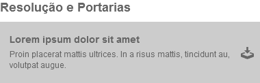 3.26. C26 Resoluções e portarias 3.26.1. Descrição Resoluções e portarias das licitações. 3.26.2. Referências SharePoint Biblioteca Resoluções e Portarias. 3.26.3. Regras de exibição Deve apresentar o arquivo mais recente com opção para download do arquivo.