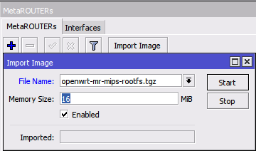 Metarouter Copiamos a imagem para o menu FILES do RouterOS e instalamos o mesmo através