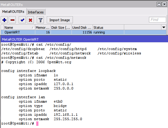 Metarouter Com a VM criada e interface definida acessamos