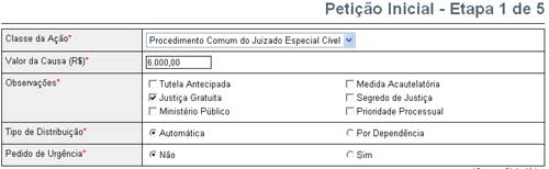 4 Juizado Especial Digital - Creta v2.6 1.2.1 Petição Inicial A Petição inicial é feita em 5 passos: 1. Indicação dos dados do processo; 2. Escolha do objeto do processo; 3.