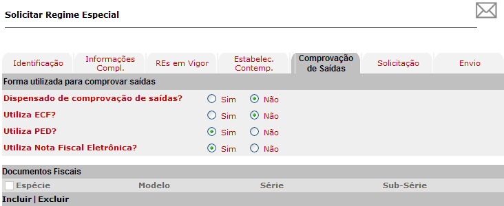 4.4 Aba Estabelecimentos Contemplados Nesta aba, após clicar em Incluir, serão listadas todas as inscrições estaduais vinculadas à inscrição estadual que foi logada no SIARE.