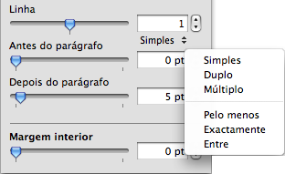 Para ajustar o espaçamento com o Inspector de texto: 1 Seleccione o texto que pretende alterar. 2 Clique em Inspector na barra de ferramentas, clique no botão Texto e depois clique em Texto.