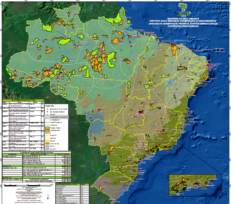 Figura 1: Mapa exibindo a distribuição das Unidades de Cconservação federais no Brasil.
