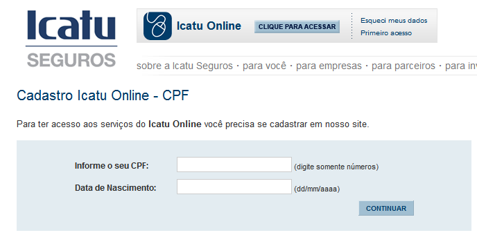 Icatu Online O próximo passo é informar o seu CPF