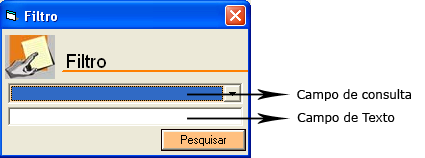 2.6 - FILTRO A ferramenta Filtro é usada para facilitar a pesquisa de informações, a partir de uma tela de Consulta, como a mostrada acima, pressionando o botão Filtro, localizado logo abaixo da tela