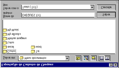 2.1 - Importando do Sistec versão 2 windows Entrar no programa anterior, onde estão os cheques. Menu Cheques item Cadastro. Tela de exportação 11 Exportar Texto Normal, conforme acima.
