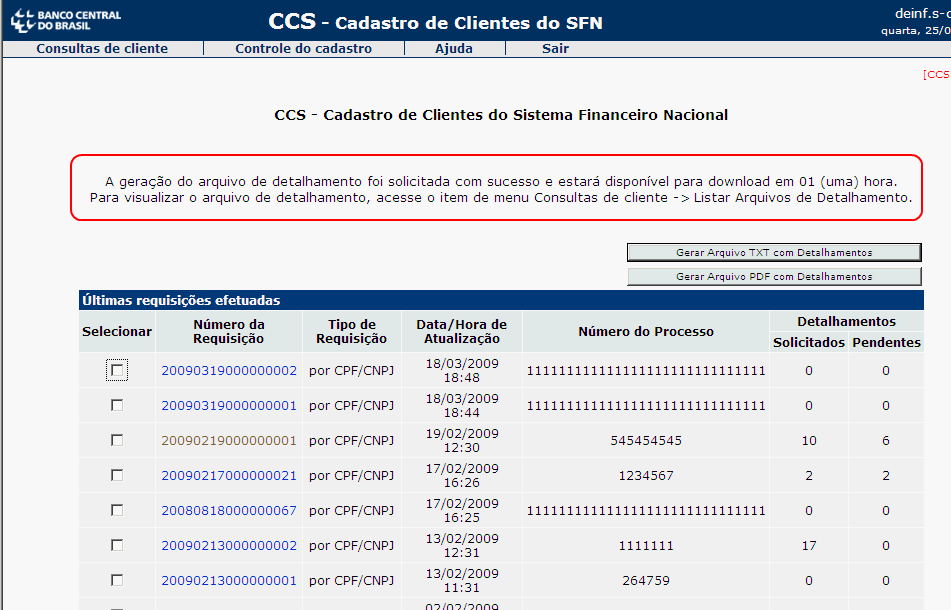 Figura 20 Após clicar o botão, uma mensagem (Fig 21) informa que