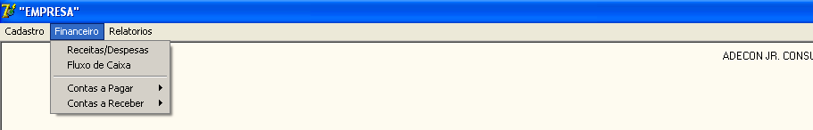 9 Financeiro Figura 8 Representação gráfica do menu Financeiro.