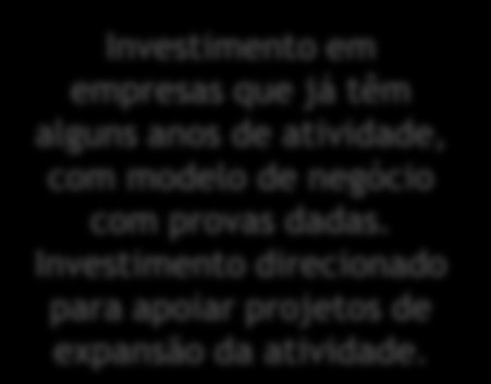 Posicionamento Investimento em capital de risco Enfoque em Capital de Expansão privilegiamos oportunidade de investimento em empresas com elevado Venture Capital