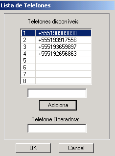 Figura 11 Programação dos Telefones Os números dos telefones devem ser programados obrigatoriamente com seu código internacional e código de área incluído, sem o qual as mensagens SMS não poderão ser