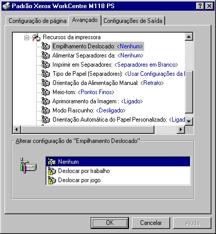 3 Operação com o Windows NT 4.0 Configurações da guia Avançado Esta seção descreve as configurações de Recursos da impressora na guia Avançado.