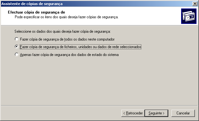Esta janela mostra-nos como efectuar uma cópia de segurança, pela qual