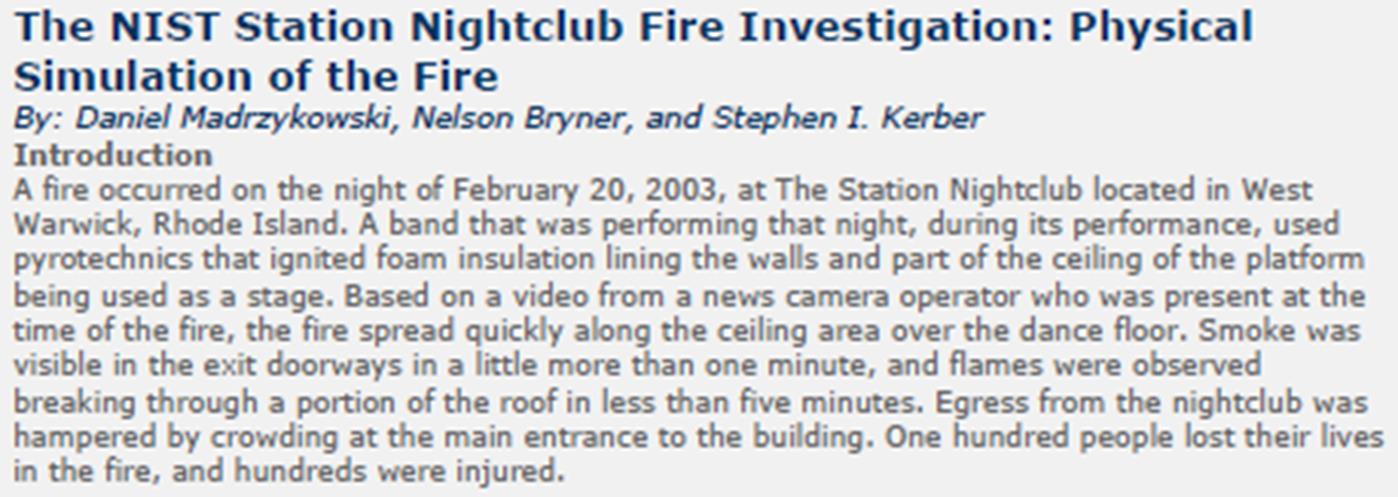 Introdução Um incêndio ocorreu na noite de 20 de fevereiro de 2003, na boate The Station, localizada em West Warwick, Rhode Island.