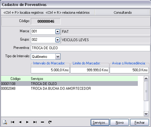 Cadastro de Veículos: Nesta tela é efetuado o cadastro específico de cada veículo da frota com informações técnicas destes, obtidas através do manual do proprietário.