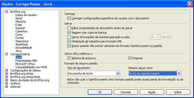 9. Marque Salvar informações de recuperação automática a cada e selecione o intervalo de tempo. Esse comando salva as informações necessárias para restaurar o documento atual em caso de falha.