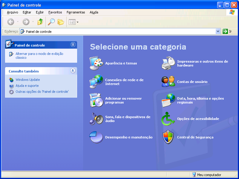 CONFIGURAÇÕES Permite alterar as configurações de uso do computador, conexões de rede, instala e altera as configurações de impressoras e modifica a barra de tarefas (já estudado).