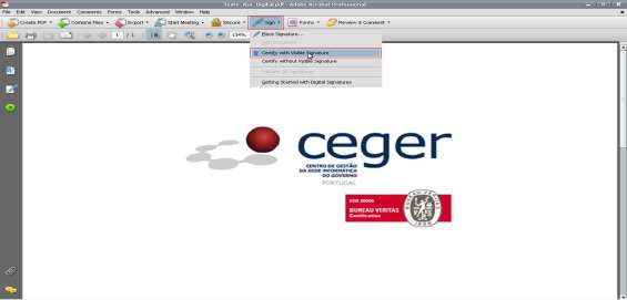 em Sign/Assinar e Certify with visible signature/certificar