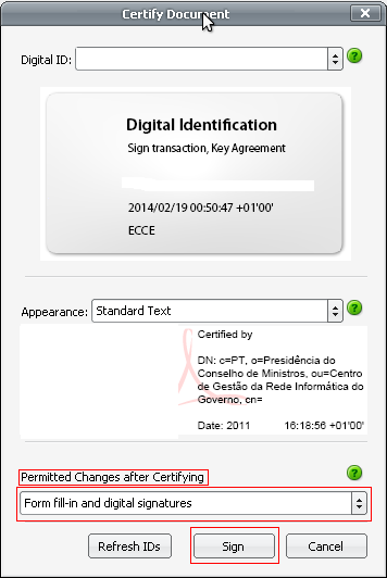 Form fill--in and digital signatures/preenchimento de