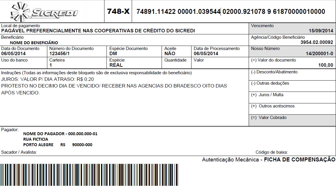 9.2 Itens visuais do boleto 7 1 2 9 3 4 5 6 8 1 2 3 4 Favor utilizar a logomarca em preto e branco. Solicite este modelo pelo e-mail infra_teste_convenios@sicredi.com.