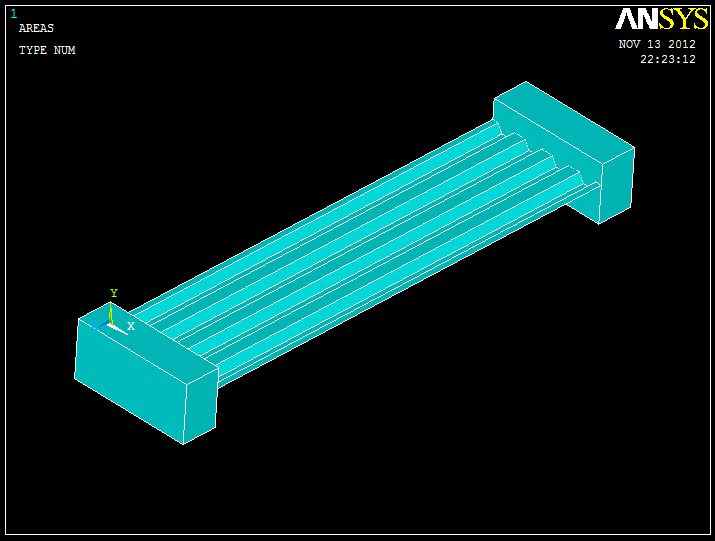 67 Extrude, Areas, By XYZ offset. No caso do exemplo, a distância extrudada no eixo z foi de 840 mm. A Figura 52 apresenta a configuração da fôrma de aço com as vigas de concreto.