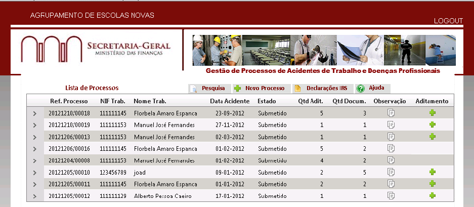 3.1 Pesquisa de Processos Quando o utilizador pretender visualizar informação sobre os processos submetidos poderá selecionar a opção de Pesquisa disponível no ecrã principal.