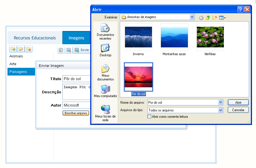 Para incluir as imagens do seu computador nas galerias, faça o seguinte: 1.