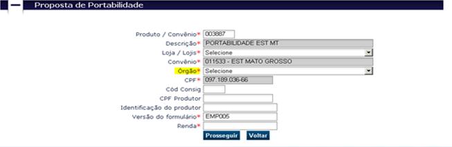 Para as digitações de alguns convênios de Funcionalismo haverá campo obrigatório de preenchimento do órgão, exemplo: 5º.