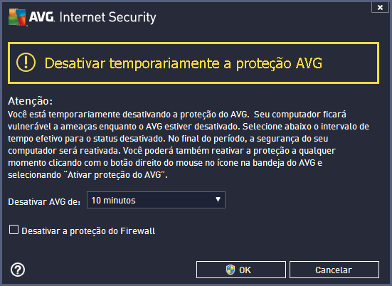 máximo, é possível desativar a proteção do AVG até a próxima reinicialização do computador.