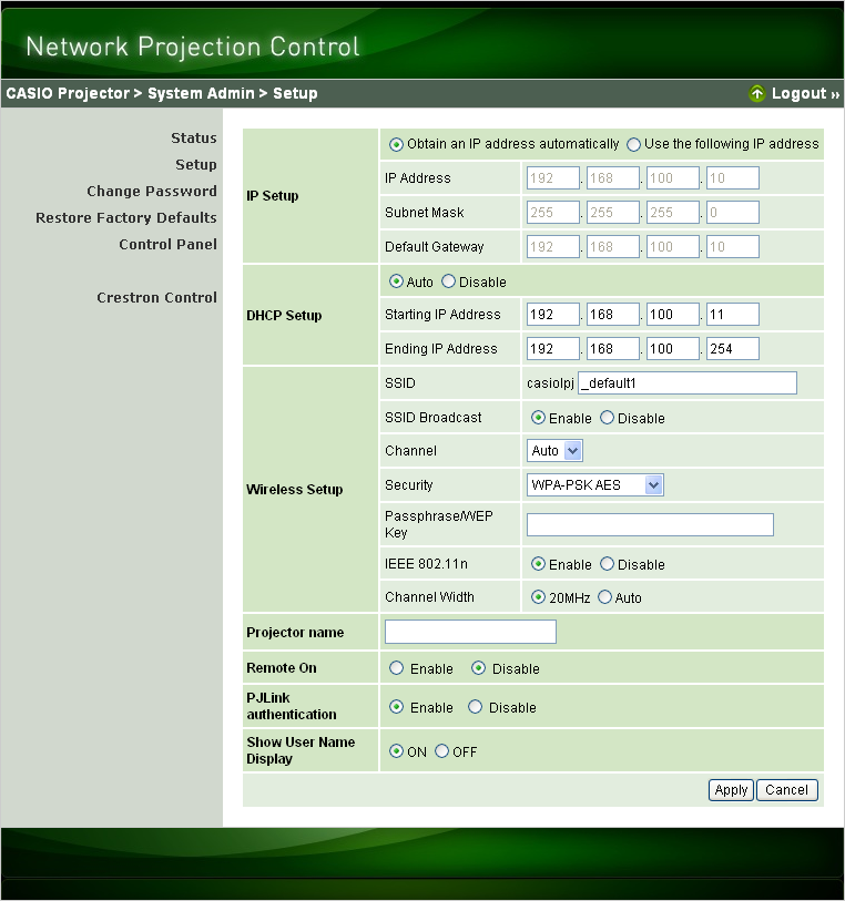 Para configurar as definições da rede do projetor e as definições da conexão LAN sem fio 1.