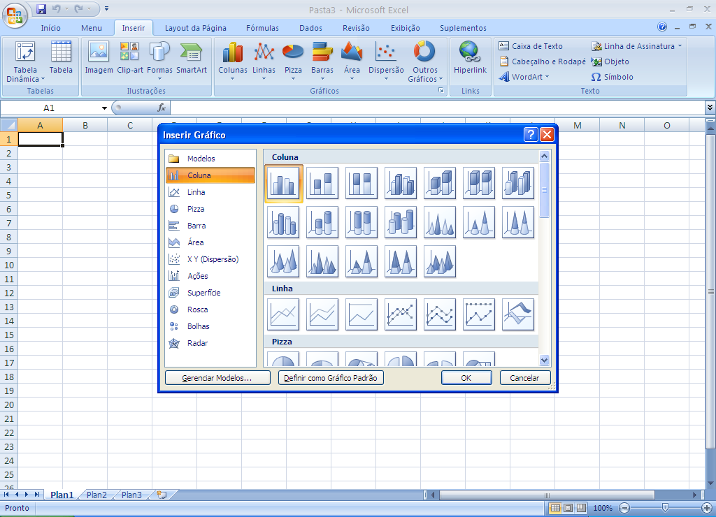 As sete guias substituem as opções de Menu do Excel 2003: 1. Início 2. Inserir 3. Layout da página 4. Fórmulas 5. Dados 6. Revisão 7.