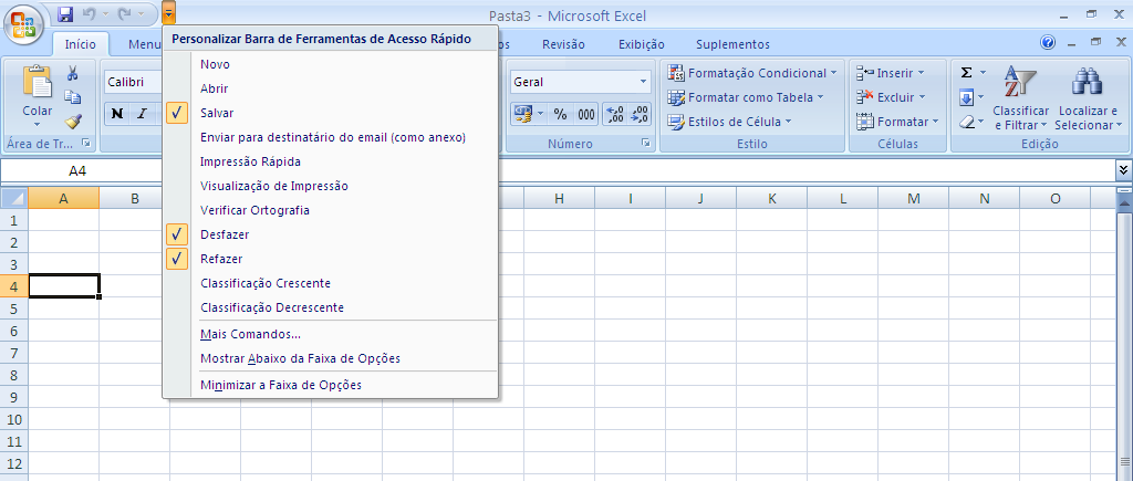 muitas configurações para um determinado computador em Opções do Excel.