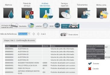 3.5 - VOLUME DE LEITE 1º Passo: Entre no Portal da Clínica do Leite e clique no Módulo Análises Laboratoriais e em seguida em Volume de Leite.